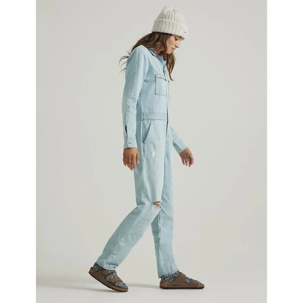 Free People x Lee JeansVintage Modern Union-Alls NWT Sz M $158 Denim Barely Blue
